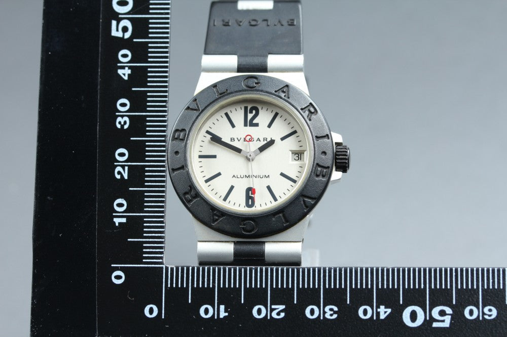 Near MINT BVLGARI Aluminum AL32A Silver Quartz 32mm Men's Watch