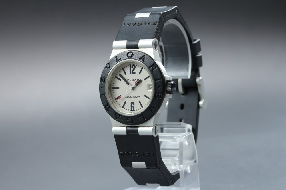Near MINT BVLGARI Aluminum AL32A Silver Quartz 32mm Men's Watch