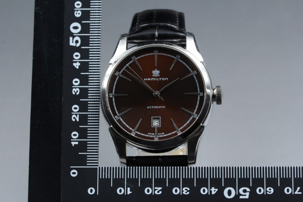 Near MINT HAMILTON Jazzmaster Split Of Liberty H424151 Brown Auto 41.4mm Men's Watch