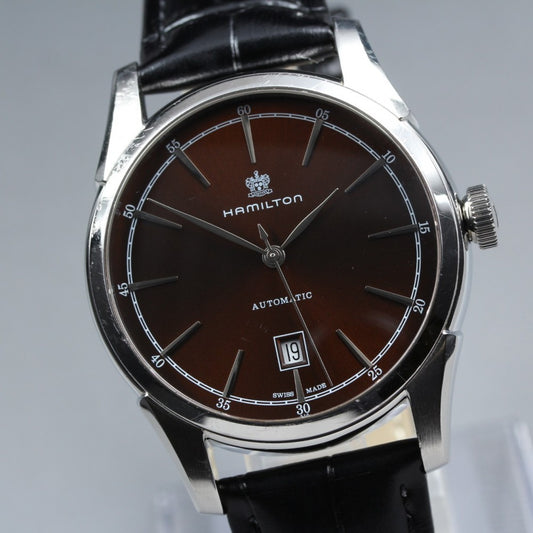 Near MINT HAMILTON Jazzmaster Split Of Liberty H424151 Brown Auto 41.4mm Men's Watch