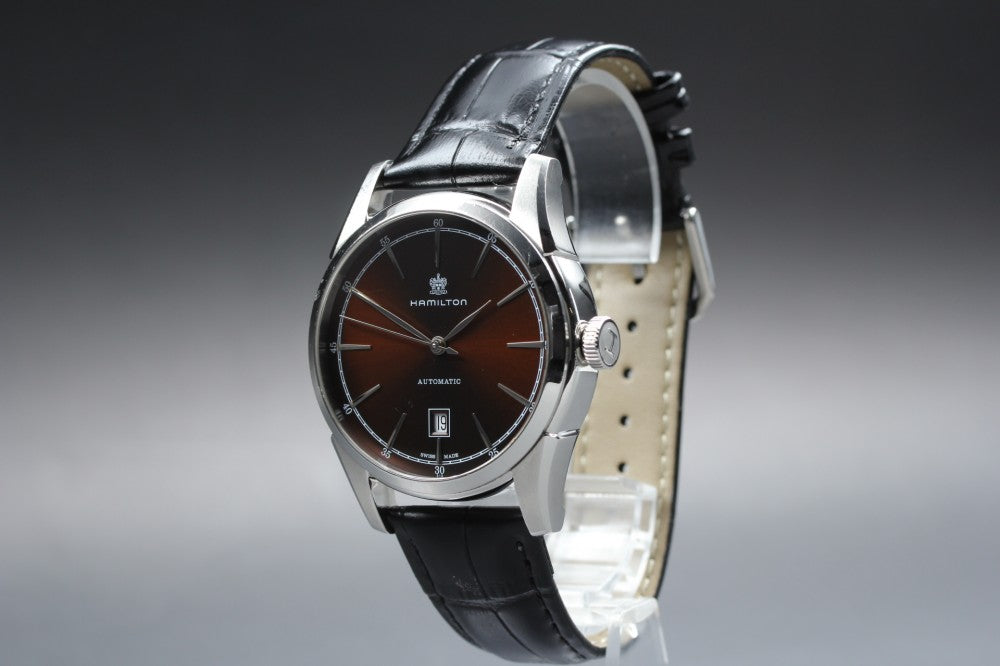 Near MINT HAMILTON Jazzmaster Split Of Liberty H424151 Brown Auto 41.4mm Men's Watch