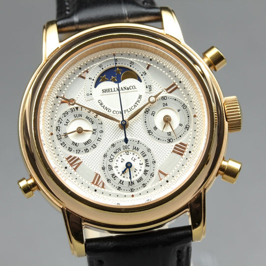 Near MINT Shellman Grand Complication Premium 6771-T011179TA Silver Quartz 37.8mm Men's Watch