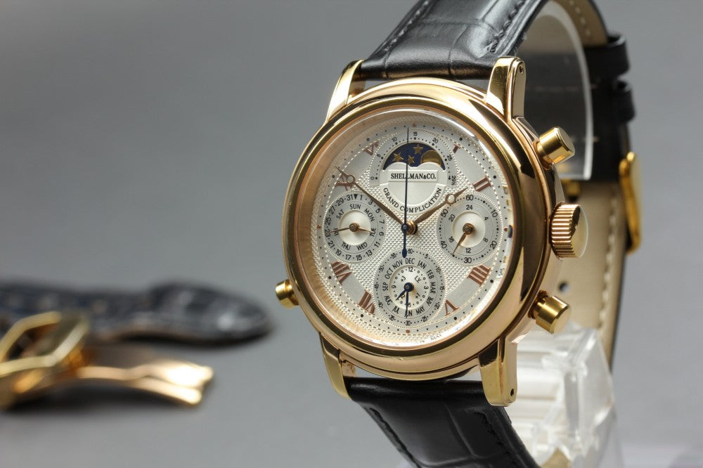 Near MINT Shellman Grand Complication Premium 6771-T011179TA Silver Quartz 37.8mm Men's Watch