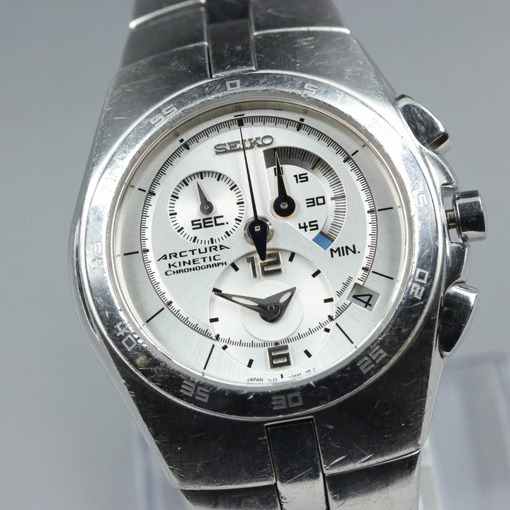 Near MINT SEIKO Arctura 7L22-0AA0 Silver Quartz 40mm Men's Watch