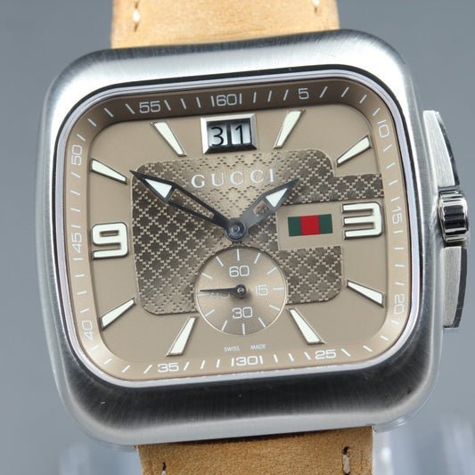 Near MINT GUCCI Coupe YA131301/131.3 Beige Quartz 39.4mm Men's Watch