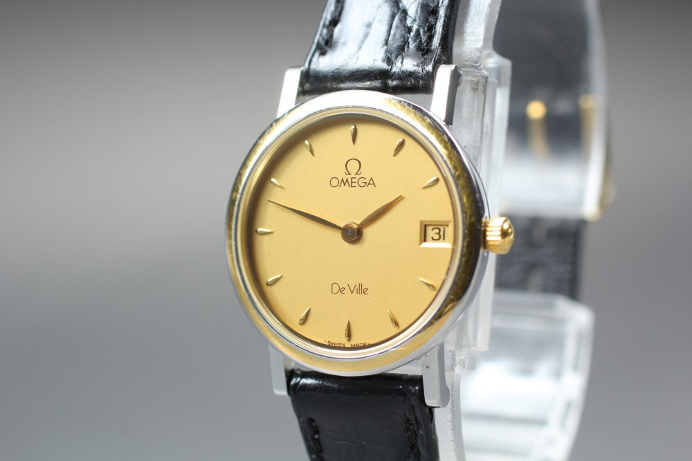 Near MINT OMEGA De Ville 596.2379 Cal.1379 Gold Quartz 24.8mm Ladies Watch
