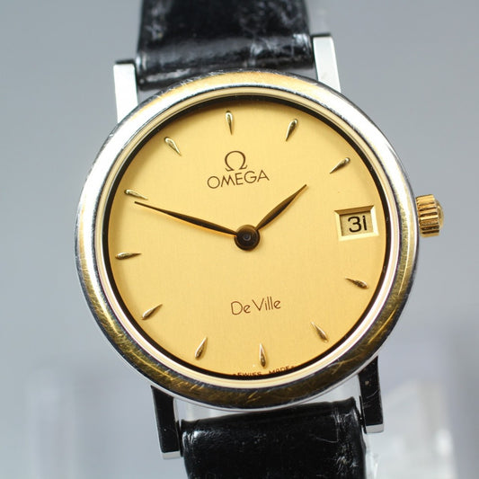 Near MINT OMEGA De Ville 596.2379 Cal.1379 Gold Quartz 24.8mm Ladies Watch