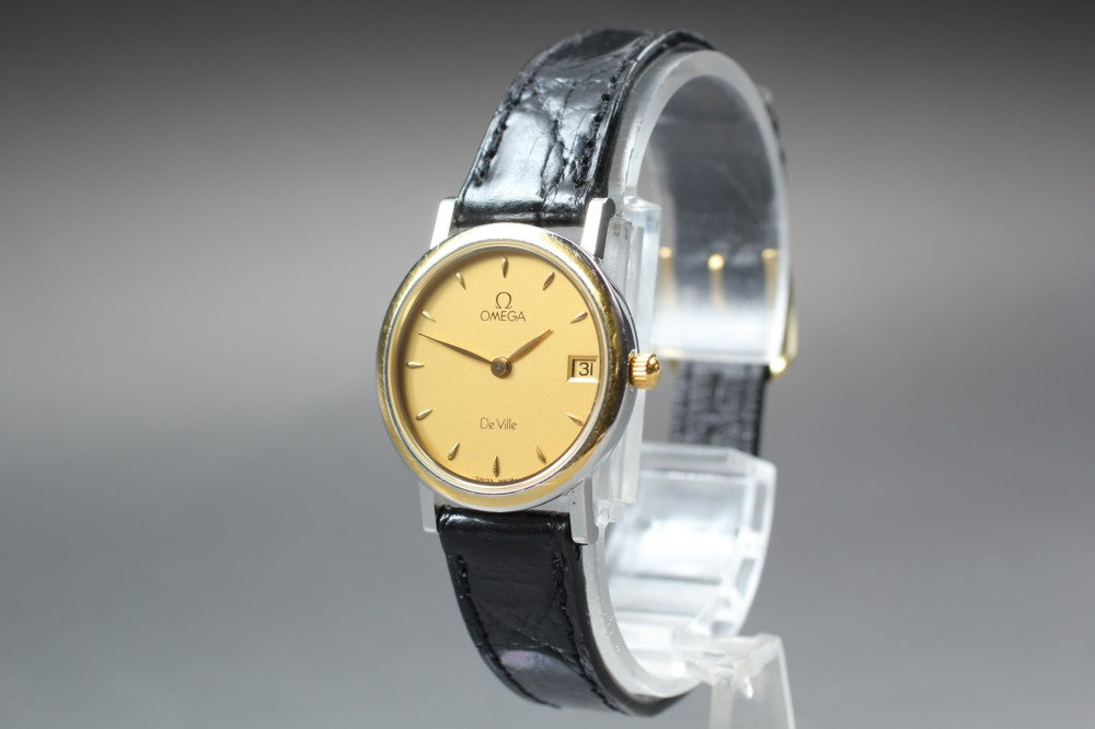 Near MINT OMEGA De Ville 596.2379 Cal.1379 Gold Quartz 24.8mm Ladies Watch