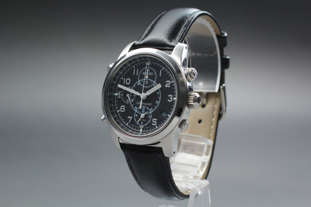 Near MINT SEIKO SUS Chronograph 7T32-7E90 Black Quartz 36mm Men's Watch