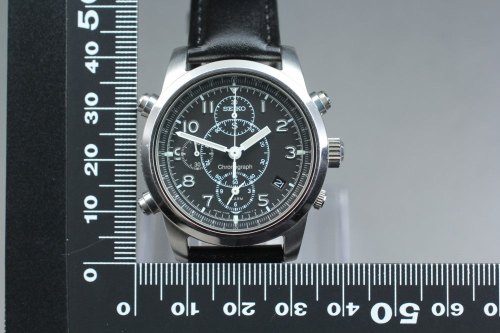 Near MINT SEIKO SUS Chronograph 7T32-7E90 Black Quartz 36mm Men's Watch