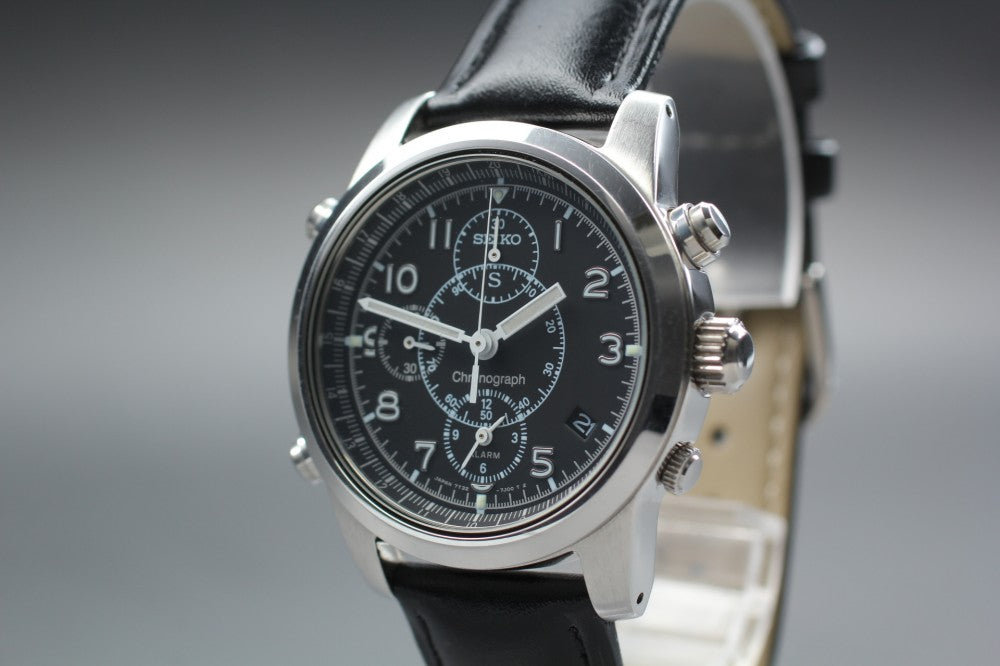 Near MINT SEIKO SUS Chronograph 7T32-7E90 Black Quartz 36mm Men's Watch