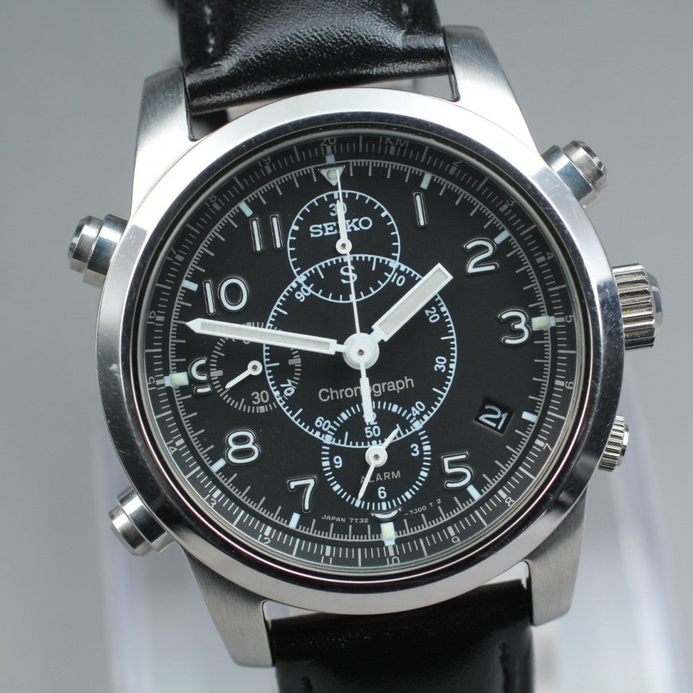 Near MINT SEIKO SUS Chronograph 7T32-7E90 Black Quartz 36mm Men's Watch
