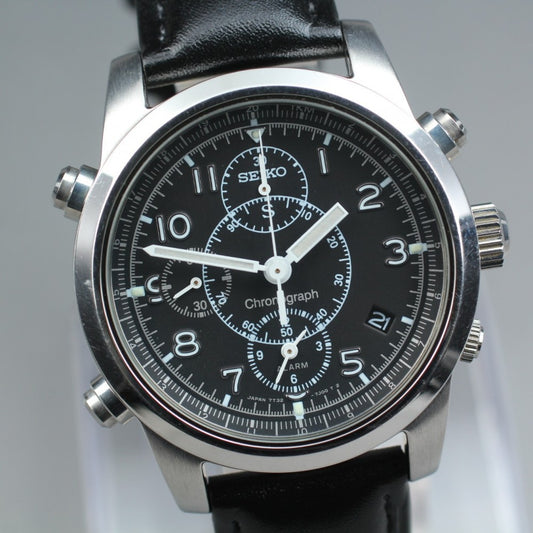 Near MINT SEIKO SUS Chronograph 7T32-7E90 Black Quartz 36mm Men's Watch