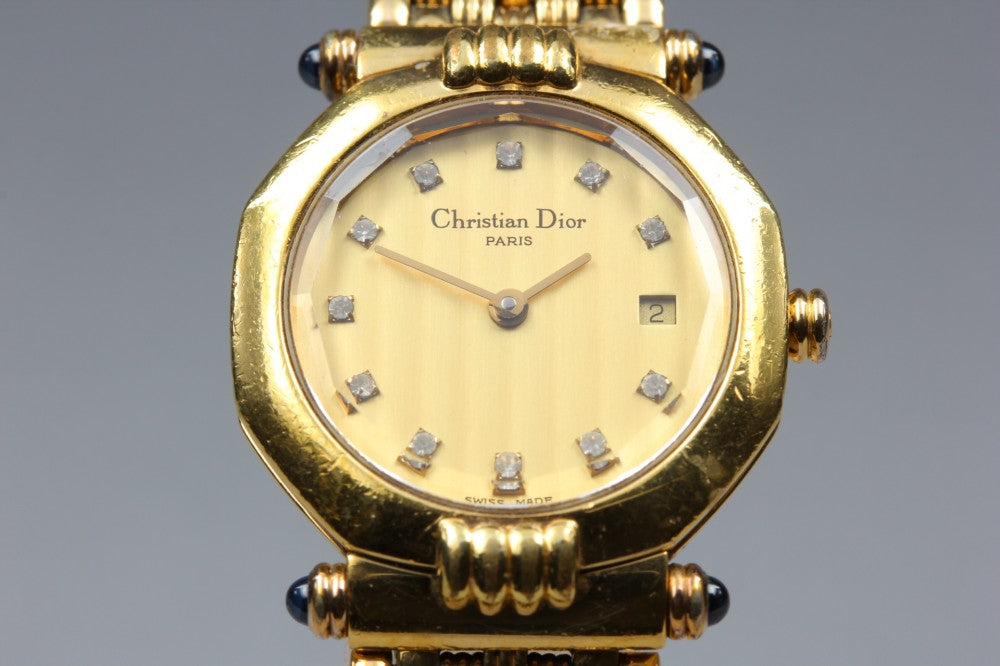 Near MINT Christian Dior D64-151 Gold Quartz 25.3mm Ladies Watch