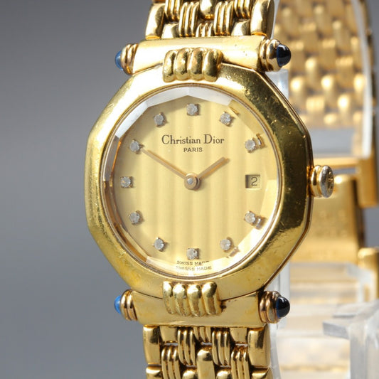 Near MINT Christian Dior D64-151 Gold Quartz 25.3mm Ladies Watch