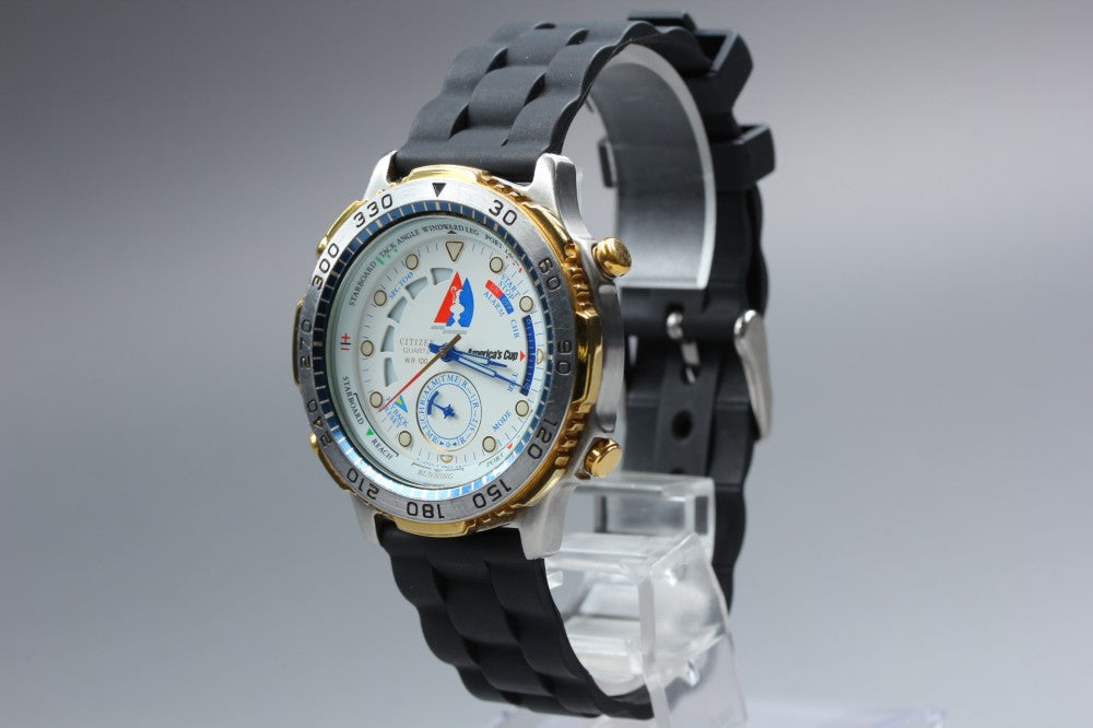 Near MINT CITIZEN America's Cup Yacht Timer 6840-G80621 White Quartz 40.5mm Men's Watch 1991