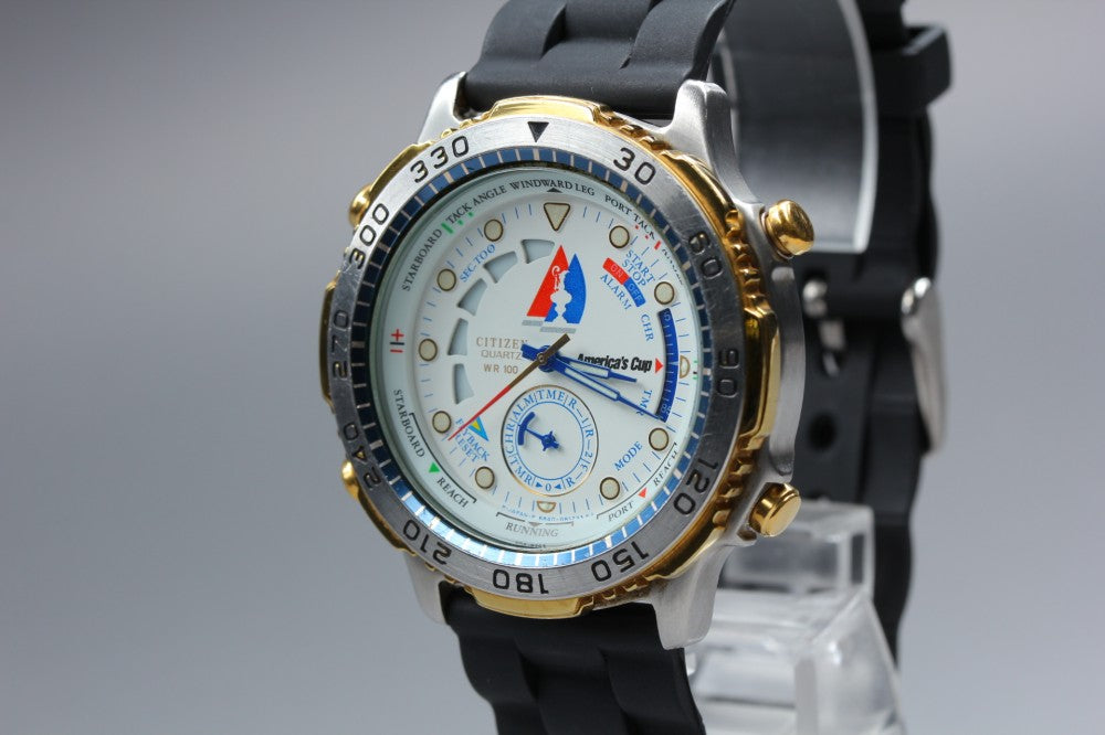 Near MINT CITIZEN America's Cup Yacht Timer 6840-G80621 White Quartz 40.5mm Men's Watch 1991