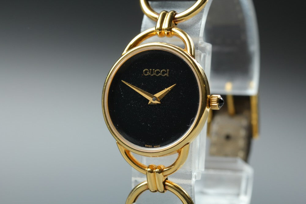 Near MINT GUCCI 6000.2.L Black Quartz 23mm Ladies Watch