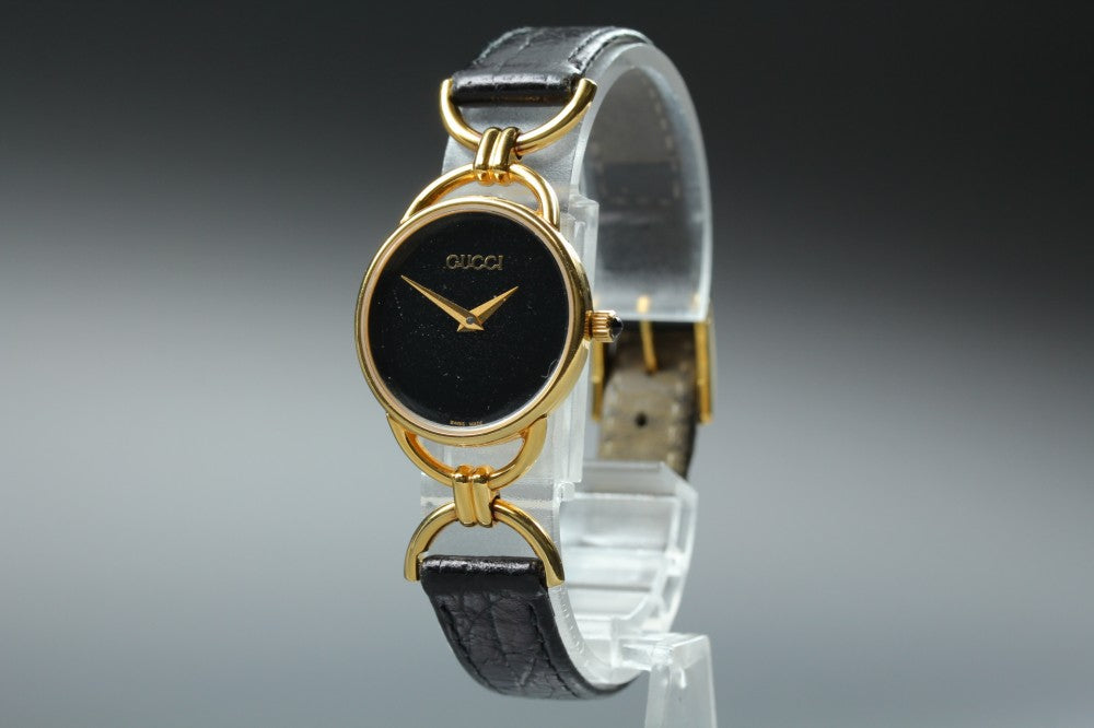 Near MINT GUCCI 6000.2.L Black Quartz 23mm Ladies Watch