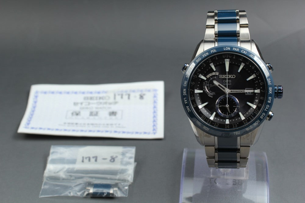 Near MINT SEIKO Astron SBXA019/7X52-0AF0 Black Solar 46.1mm Men's Watch
