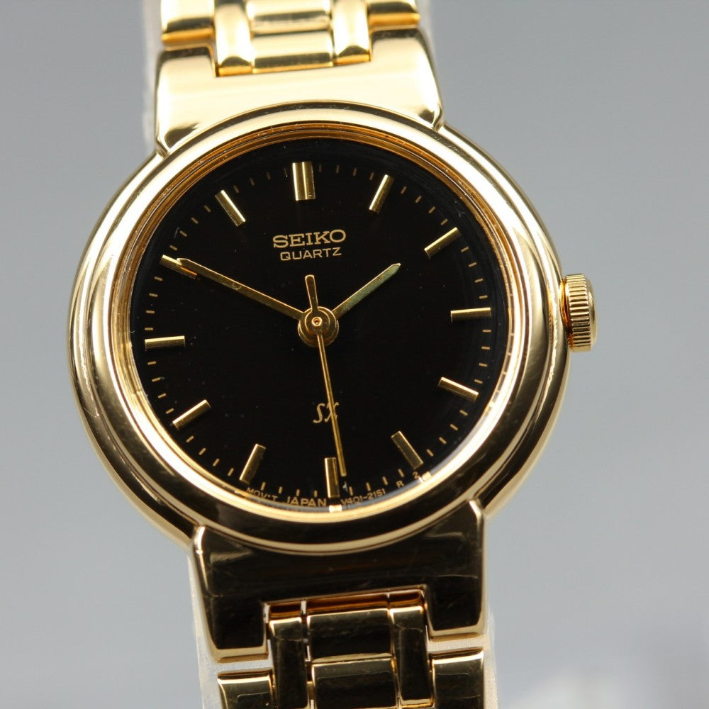 Near MINT SEIKO SX V401-0671 Black Quartz 22.8mm Ladies Watch 1993