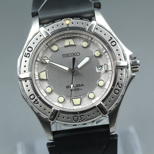Near MINT SEIKO Scuba 7N35-6050 Silver Quartz 40.3mm Men's Watch 1993