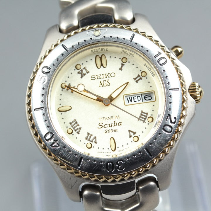 Near MINT SEIKO AGS SCUBA 200M 5M23-6B60 Gold Quartz 40mm Men's Watch