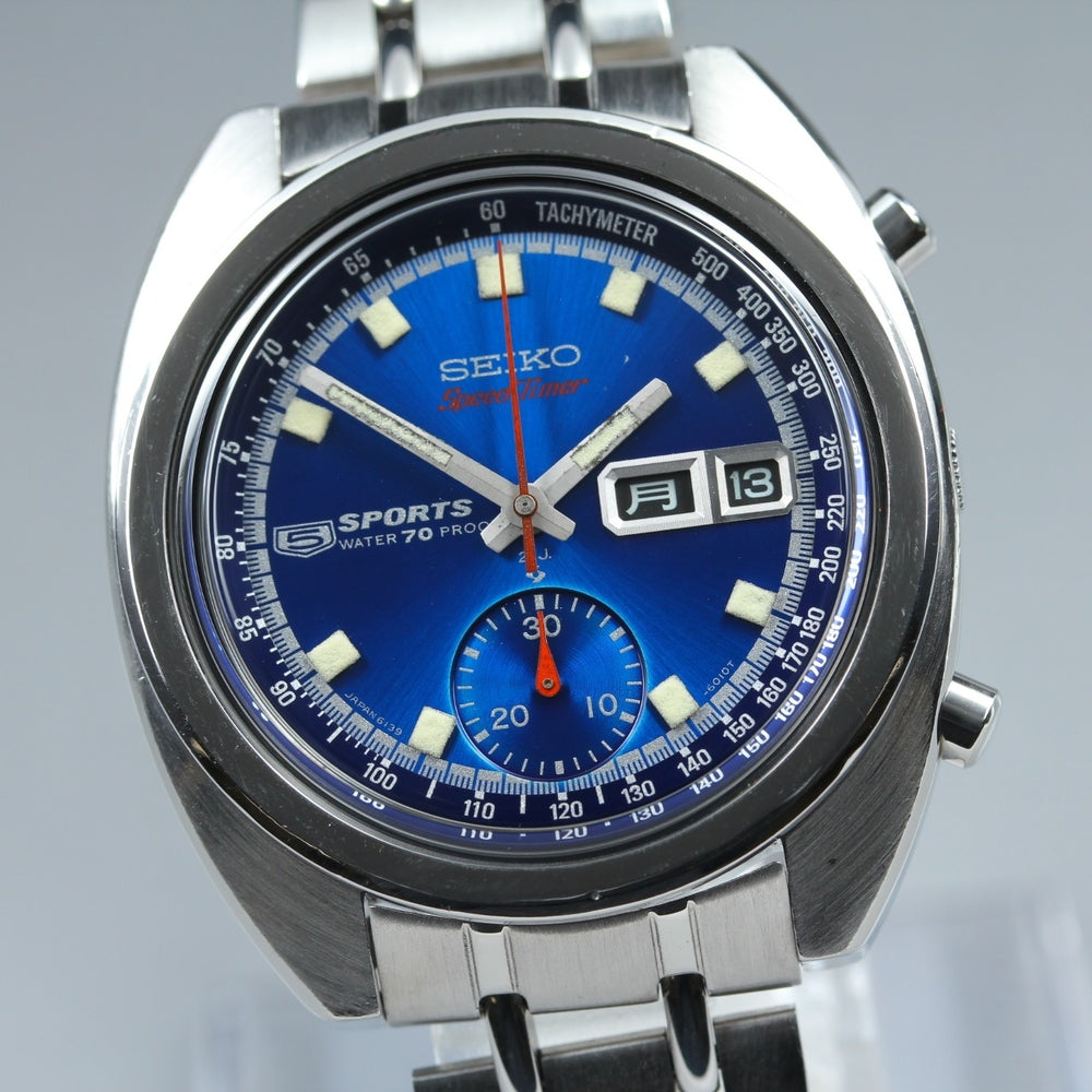 Near MINT SEIKO Seiko 5 Sport 6139-6010 Blue Auto 38.8mm Men's Watch 1969