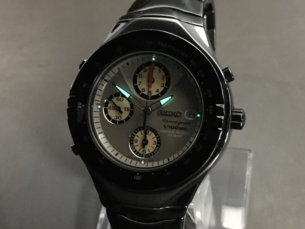 Near MINT SEIKO Macchina Sportiva 7T52-6B20 Beige Quartz 36.8mm Men's Watch