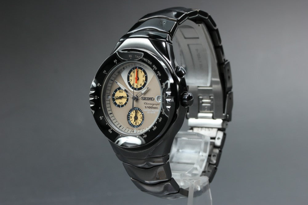 Near MINT SEIKO Macchina Sportiva 7T52-6B20 Beige Quartz 36.8mm Men's Watch