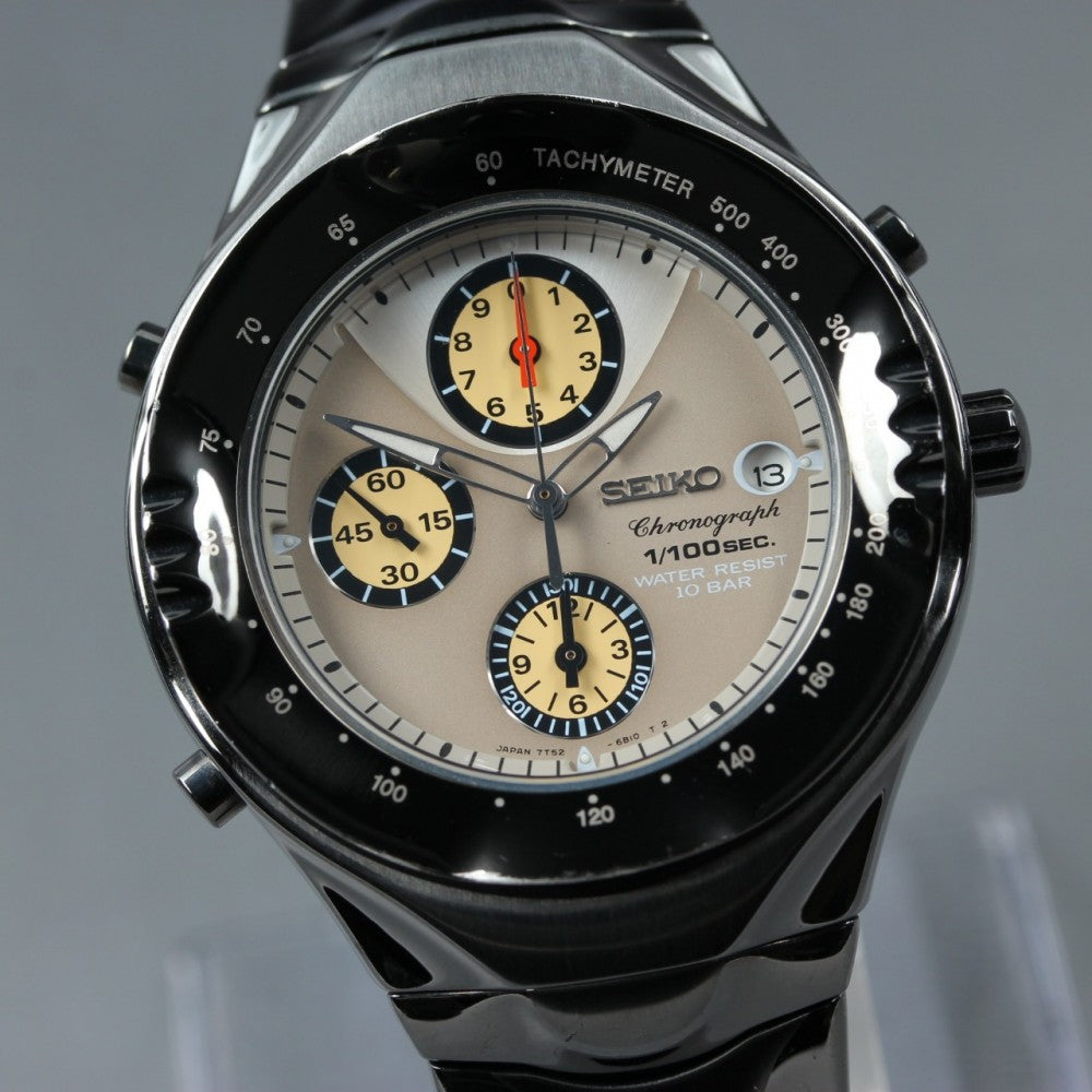 Near MINT SEIKO Macchina Sportiva 7T52-6B20 Beige Quartz 36.8mm Men's Watch