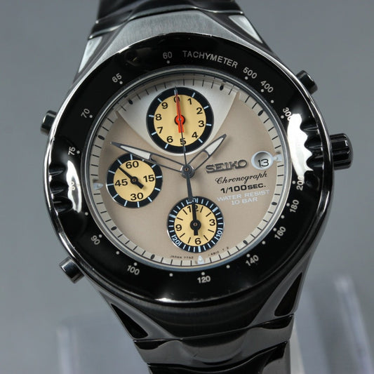 Near MINT SEIKO Macchina Sportiva 7T52-6B20 Beige Quartz 36.8mm Men's Watch