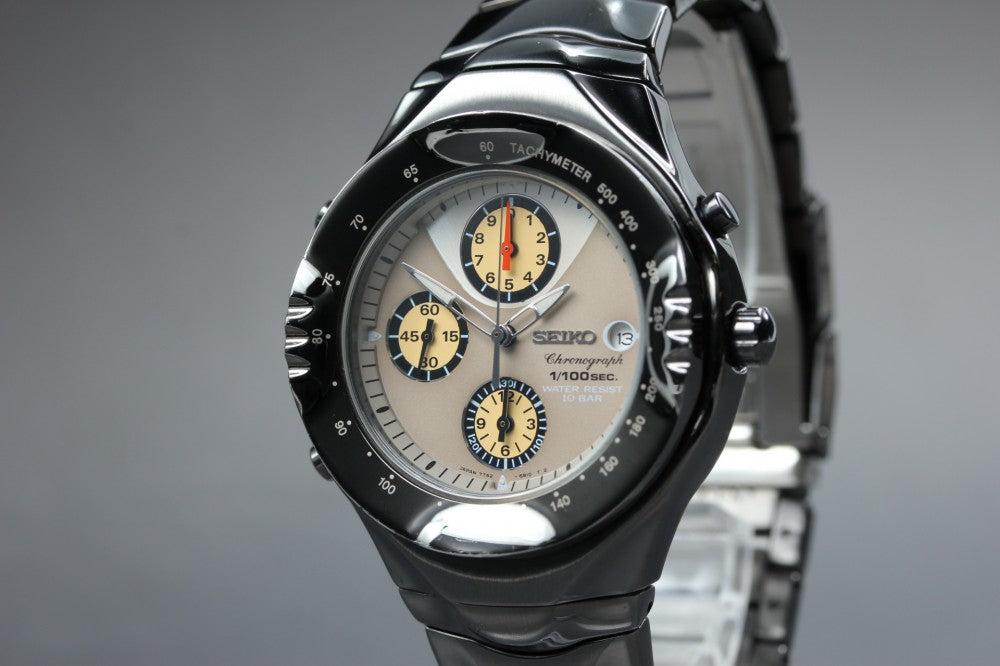 Near MINT SEIKO Macchina Sportiva 7T52-6B20 Beige Quartz 36.8mm Men's Watch