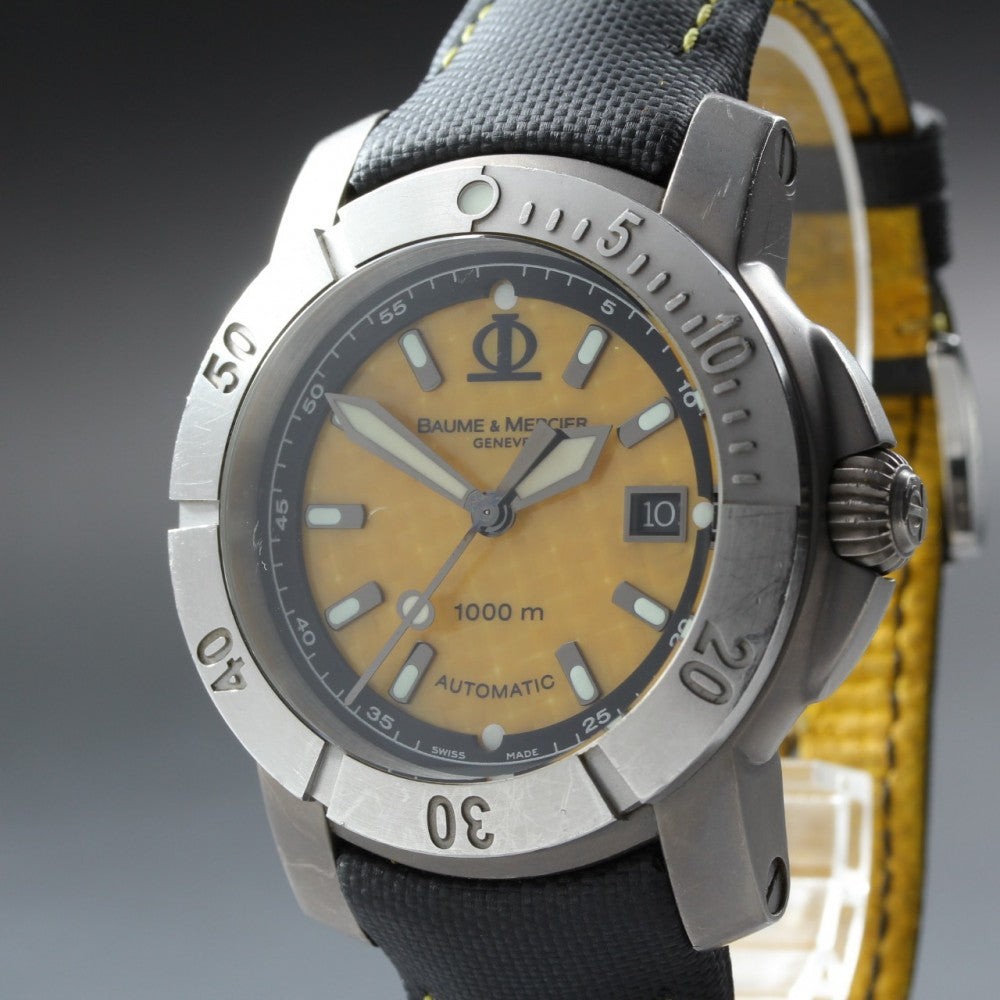 Near MINT Baume&Mercier Capeland 65414 Yellow Auto 44mm Men's Watch