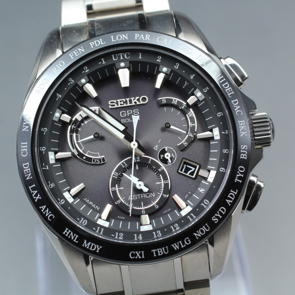 Near MINT SEIKO Astron SBXB041/8X53-0AB0-2 Black Solar 45mm Men's Watch
