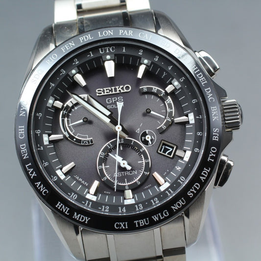 Near MINT SEIKO Astron SBXB041/8X53-0AB0-2 Black Solar 45mm Men's Watch