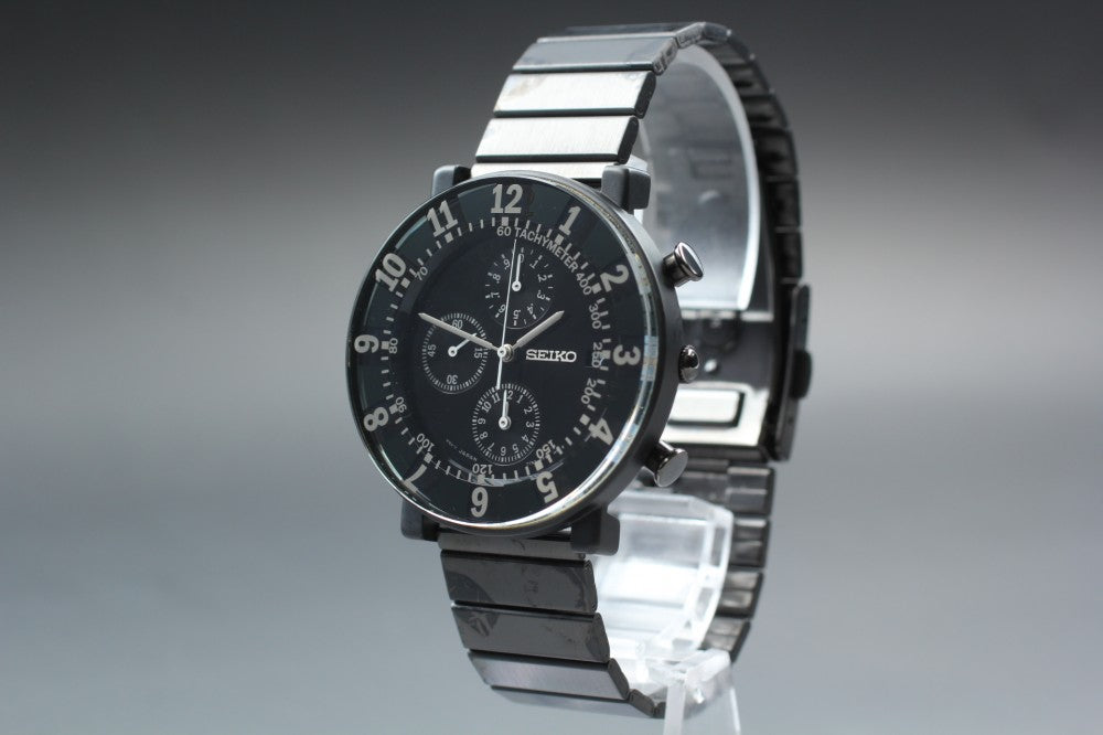 Near MINT SEIKO Spirit Sottsass SCEB037/7T92-0TN0 Black Quartz 38.8mm Men's Watch