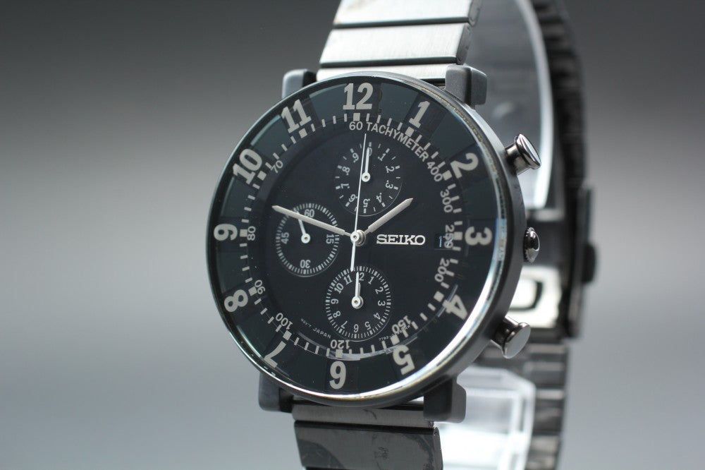 Near MINT SEIKO Spirit Sottsass SCEB037/7T92-0TN0 Black Quartz 38.8mm Men's Watch
