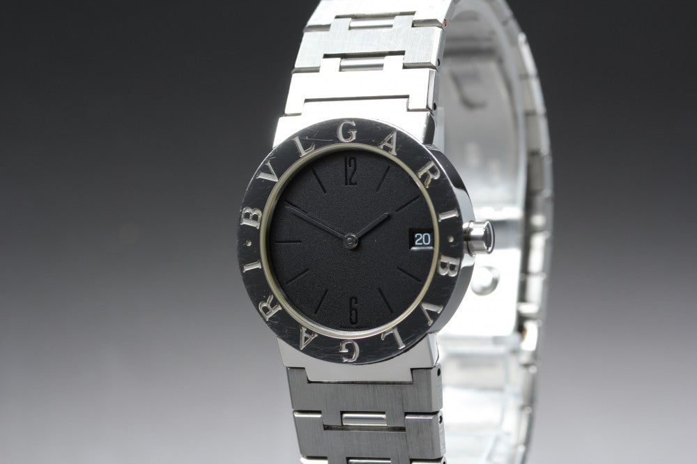 Near MINT BVLGARI BB30SSD Black Quartz 29.9mm Unisex Watch