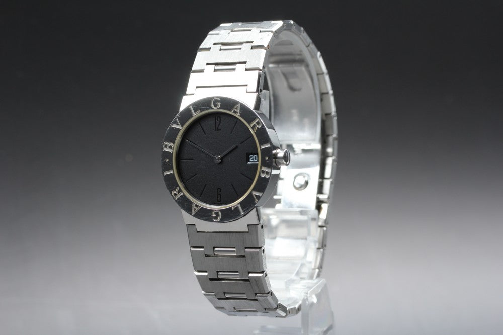 Near MINT BVLGARI BB30SSD Black Quartz 29.9mm Unisex Watch