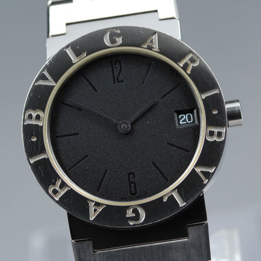 Near MINT BVLGARI BB30SSD Black Quartz 29.9mm Unisex Watch