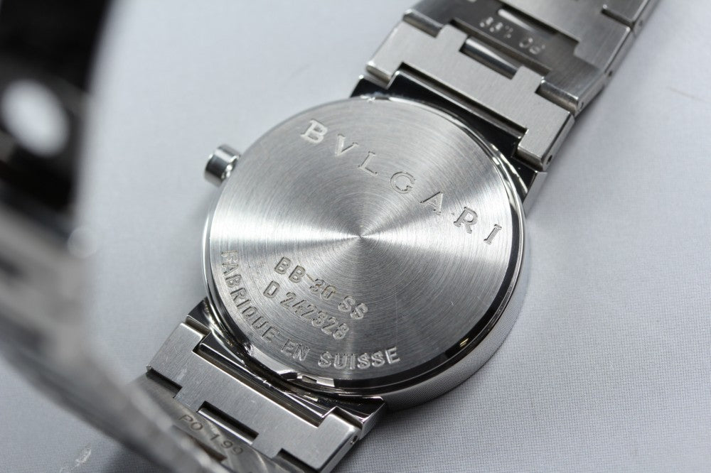Near MINT BVLGARI BB30SSD Black Quartz 29.9mm Unisex Watch
