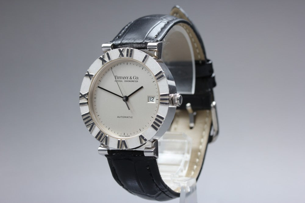 Near MINT TIFFANY&Co. Atlas M06940 Silver Auto 35.9mm Men's Watch