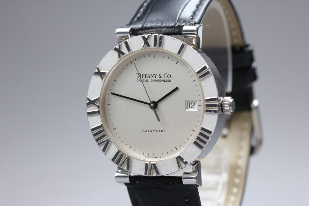 Near MINT TIFFANY&Co. Atlas M06940 Silver Auto 35.9mm Men's Watch