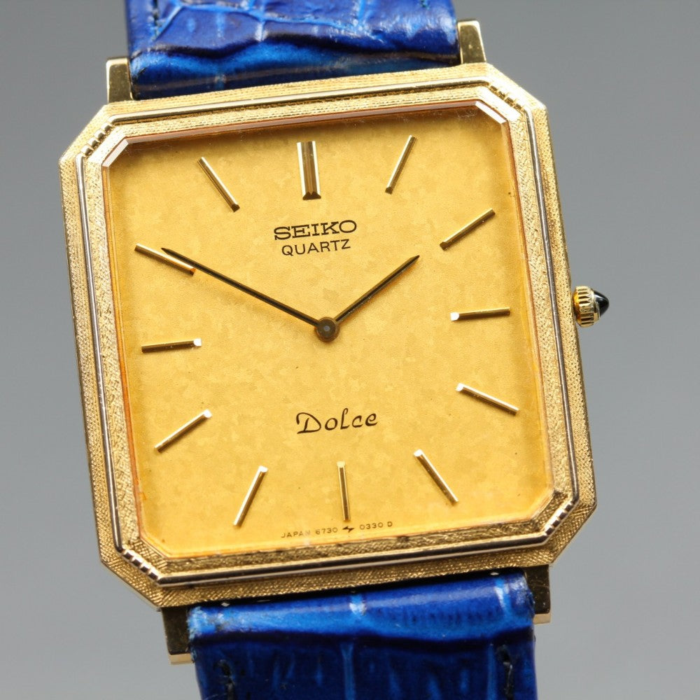 Near MINT SEIKO Dolce 6730-5160 Gold Quartz 26.3mm Men's Watch 1983