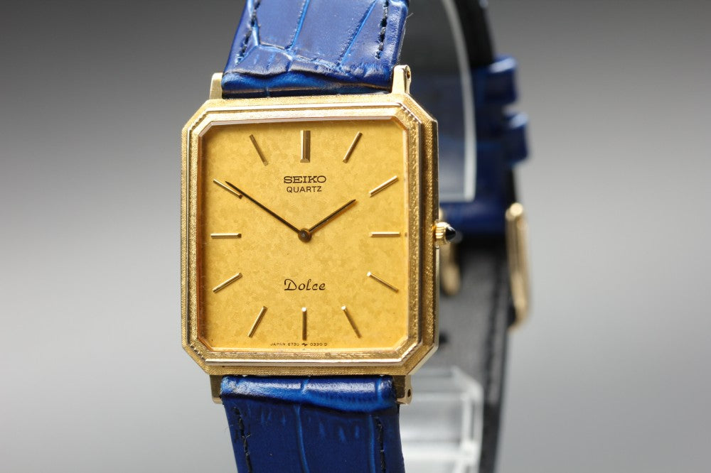 Near MINT SEIKO Dolce 6730-5160 Gold Quartz 26.3mm Men's Watch 1983