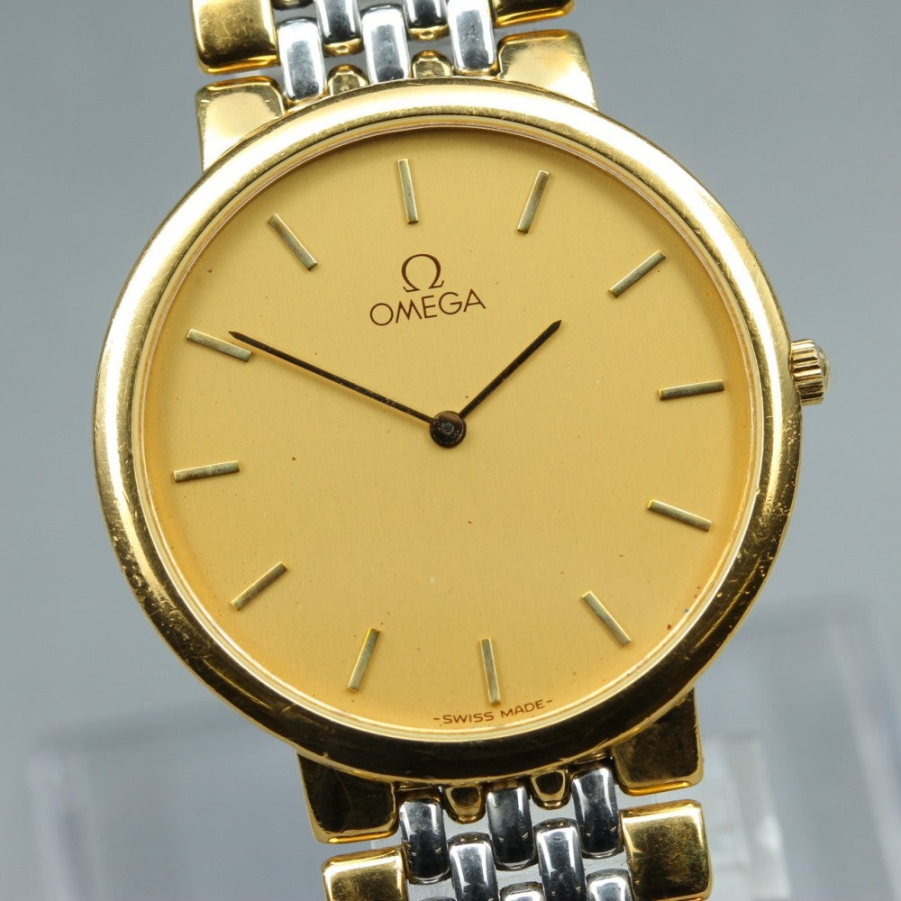 Near MINT OMEGA De Ville 395.0875.2 Gold Quartz 32mm Men's Watch