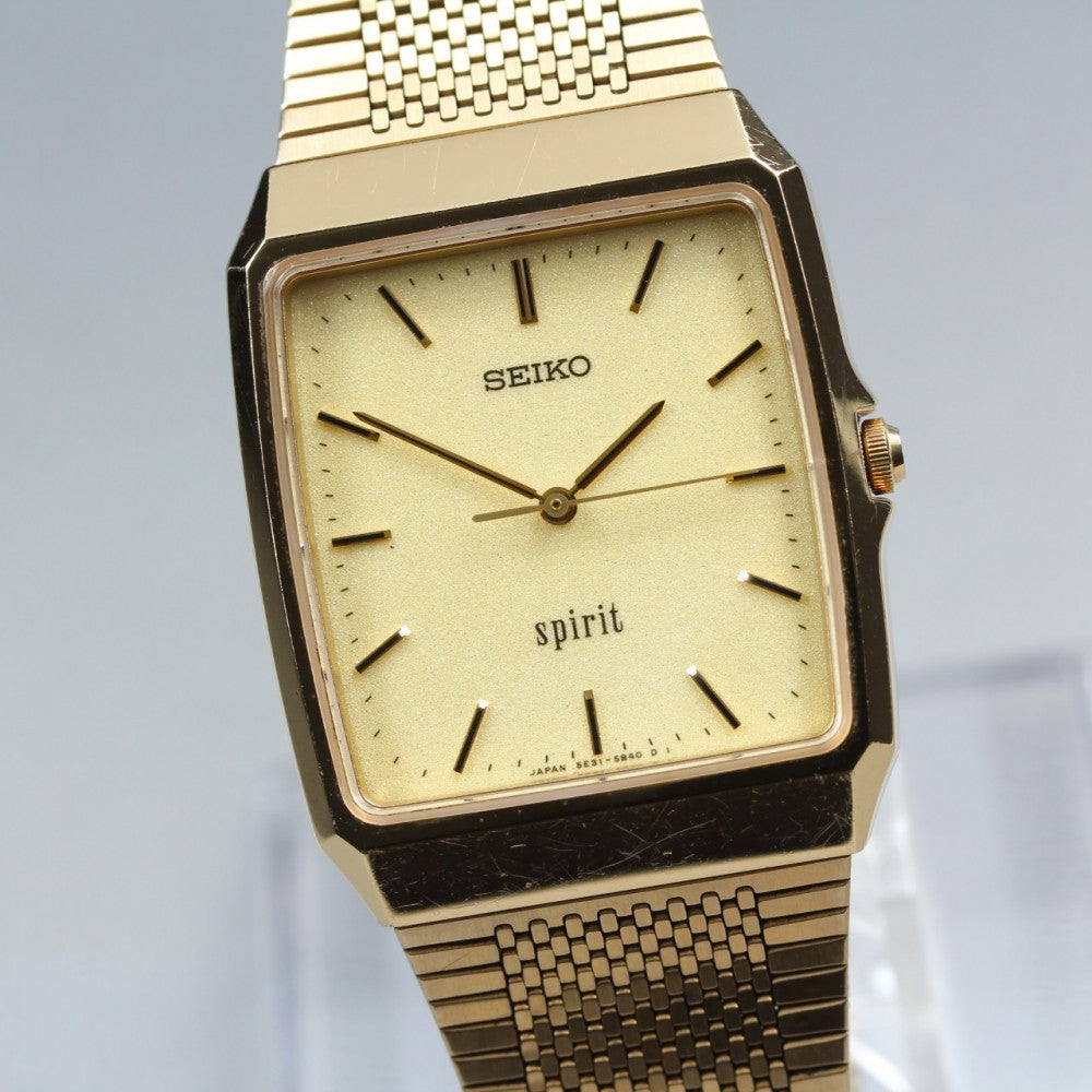 Near MINT SEIKO Spirit 5E31-5A60 Gold Quartz 29mm Men's Watch 1990