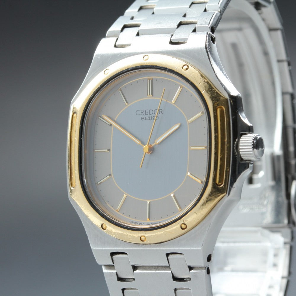 Near MINT SEIKO Credor 9661-5000 Silver Quartz 34mm Men's Watch 1988