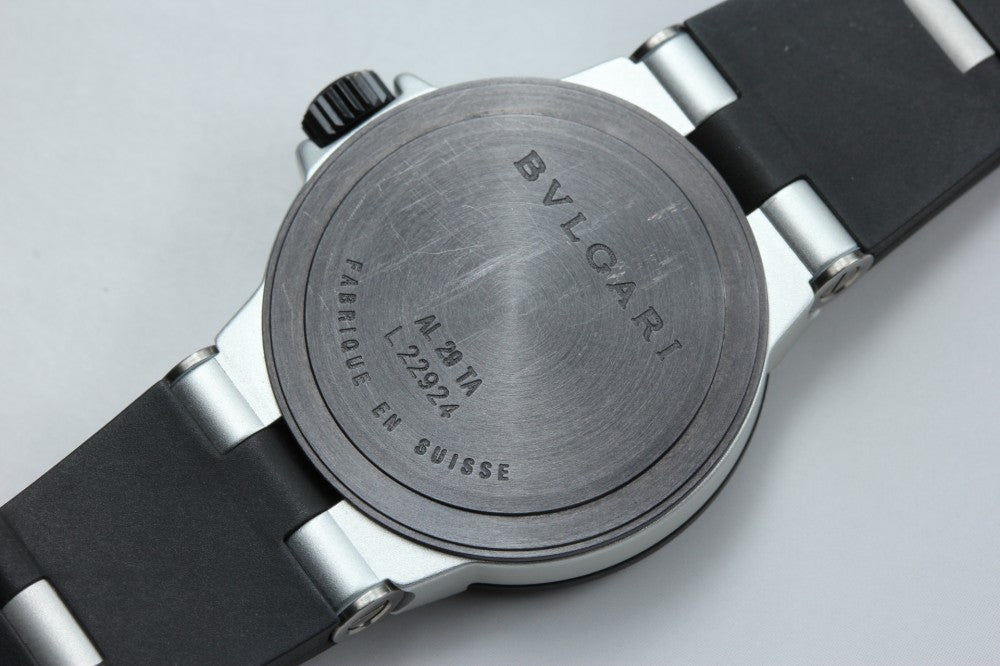 Near MINT BVLGARI Aluminum AL29TA Silver Quartz 29.2mm Ladies Watch